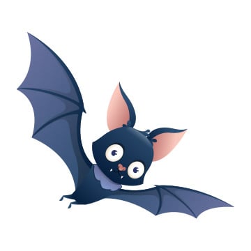 cartoony illustration of a bat flying