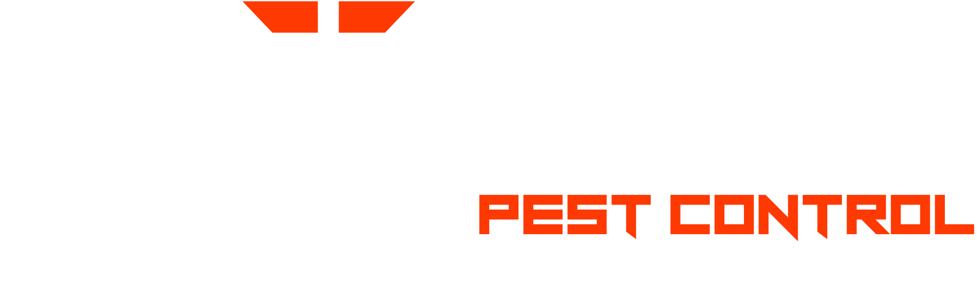 OMNIS Pest logo white version for dark backgrounds.  "OMNIS" in all white, and "Pest Control" in bright red-orange