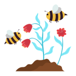 bees collection pollen from red flowers